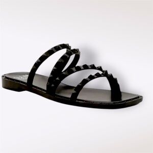 Madden NYC Flat Slide Womens Black Studded Square Toe Jelly Sandals Size: 7
